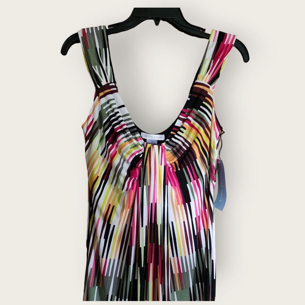 London Times Dress Women's 12  Abstract Geo Pattern Sleeveless Stretch Midi  NWT - Picture 5 of 9